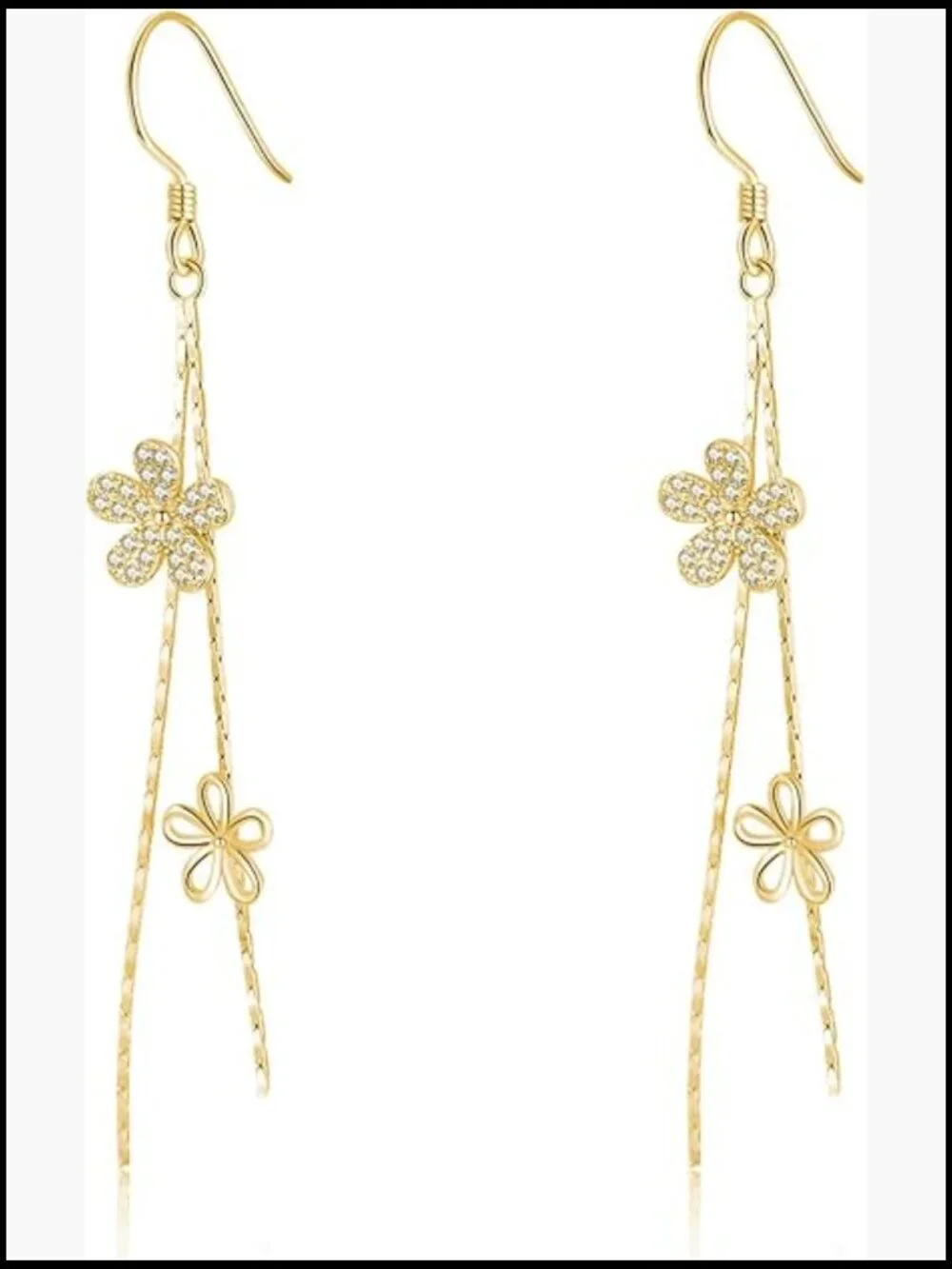 Sterling Silver Flower Dangle Earrings Elegant Chain Drop Wedding Tassel